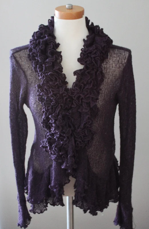 Men's Sweaters with Unique and Custom DesignsDark Winter Tissue Knit Ruffled Cardigan