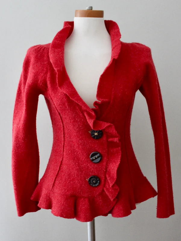 Men's Sweaters with Relaxed FitsWarm Autumn Red Wool Ruffle Jacket