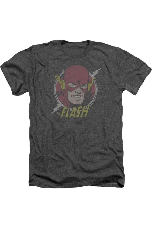 Men's Shirts with Logo EmbossmentsDC Comics Flash Vintage Voltage Adult Heather Tee / T-Shirt Men's Shirts with Logo EmbossmentsDC Comics Flash Vintage Voltage Adult Heather Tee / T-Shirt