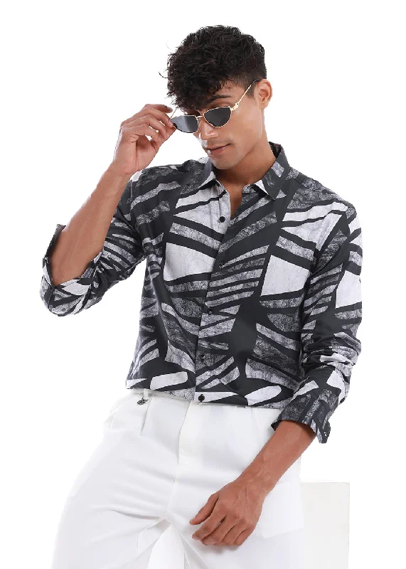 Men's Pattern-Clashing Shirts for Bold FashionTurbulent Black Printed Shirt