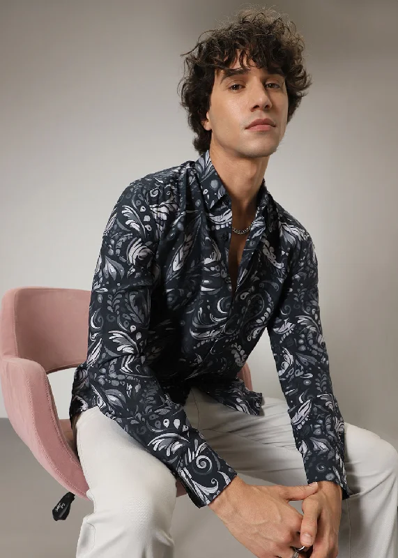 Men's Solid-Color Button-Down Shirts for VersatilityPaisley Floral Black Print Shirt
