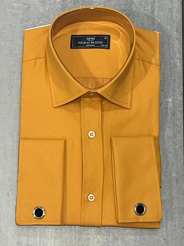 Men's Striped Long-Sleeve Shirts for a Maritime FeelMAKROM PLAIN DOUBLE CUFF SHIRT CAMEL