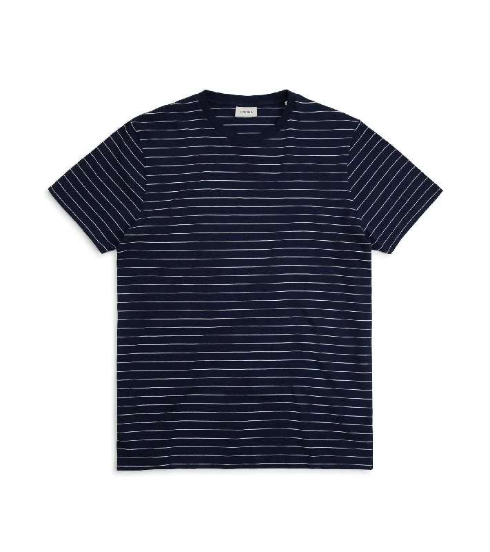 Men's Shirts with Chest PocketsTrunk York Organic Cotton Fine Stripe T-Shirt: Navy