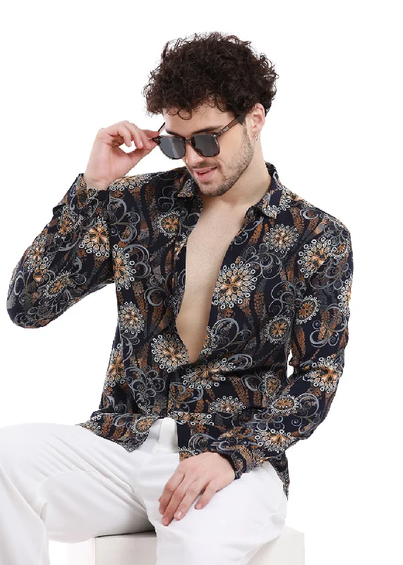 Men's Crew Neck T-Shirts for Everyday WearFloret Blue Print Feather Shirt