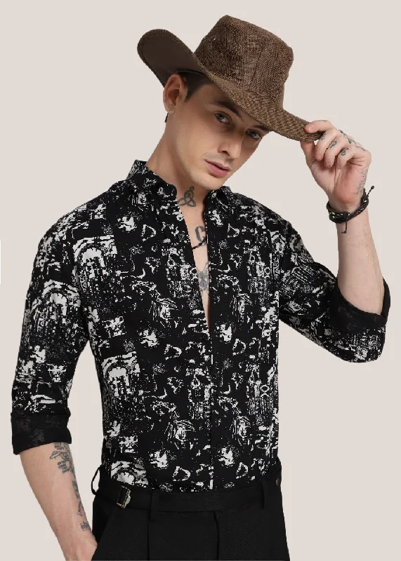 Men's Relaxed-Fit Shirts for Casual ComfortBlack Abstract Printed shirt