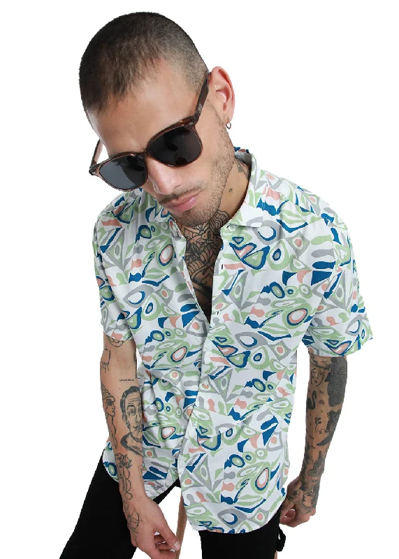 Men's Tab-Collar Shirts for a Crisp LookStreaked Abstract Print half sleeve shirt
