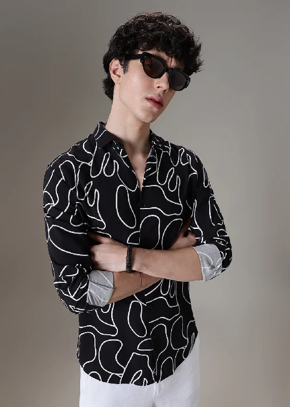 Comfortable Men's Flannel ShirtsBlack Line Abstract Shirt