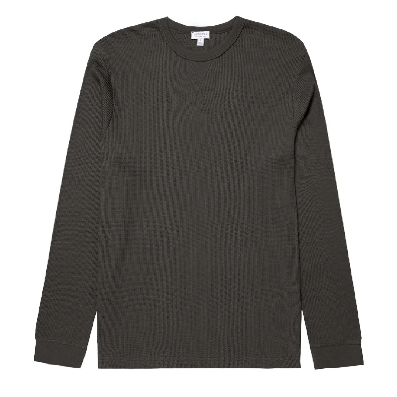 Solid-Colored Men's ShirtsSunspel L/S Waffle T-Shirt Drill Green