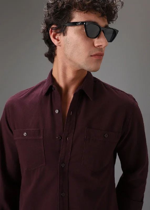 Men's Denim Shirts for a Rugged LookMaroon Double Pocket Shirt