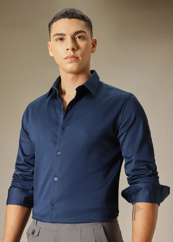 Men's Plaid Shirts for a Country CharmAdmiral Blue Satin Shirt