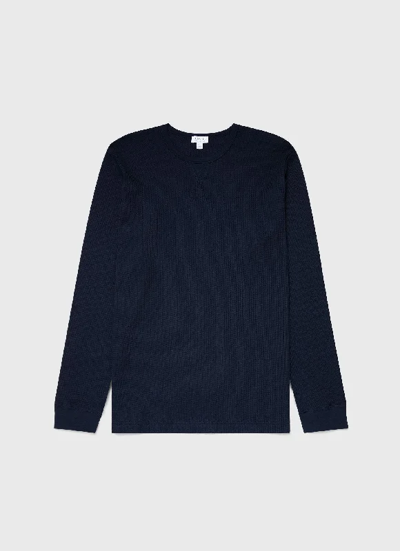 Men's Shirts with Surplice HemlinesMen's Long Sleeve Waffle T-shirt in Navy