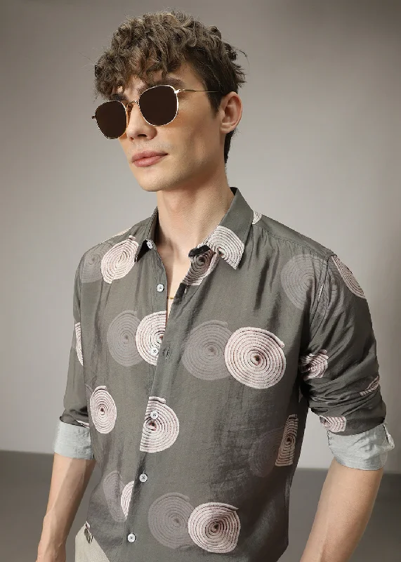 Classic Men's Dress ShirtsOlive Spiral Print Shirt