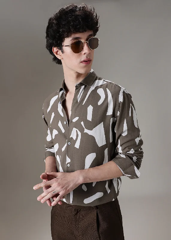 Men's Collared Shirts for Formal OccasionsOlive Abstract Printed Shirt