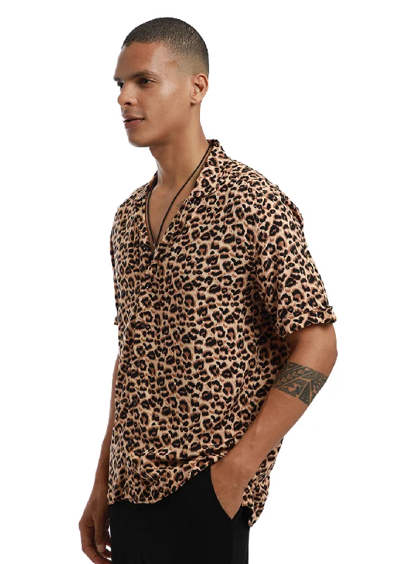 Men's Performance Shirts for Active LifestylesBrown Panthera Print Half sleeve shirt