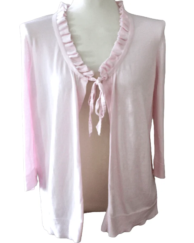 Men's Sweaters with Elastic WaistbandsCool Summer Pink Ruffle Tie Cardigan