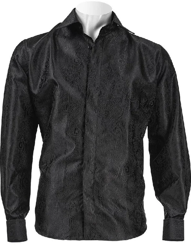 Men's Striped Shirts for a Maritime TwistLong Sleeve Black Paisley Jacquard Shirt