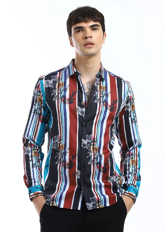 Men's Camouflage Shirts for an Outdoor AppealBlue Floral Striped Printed Shirt