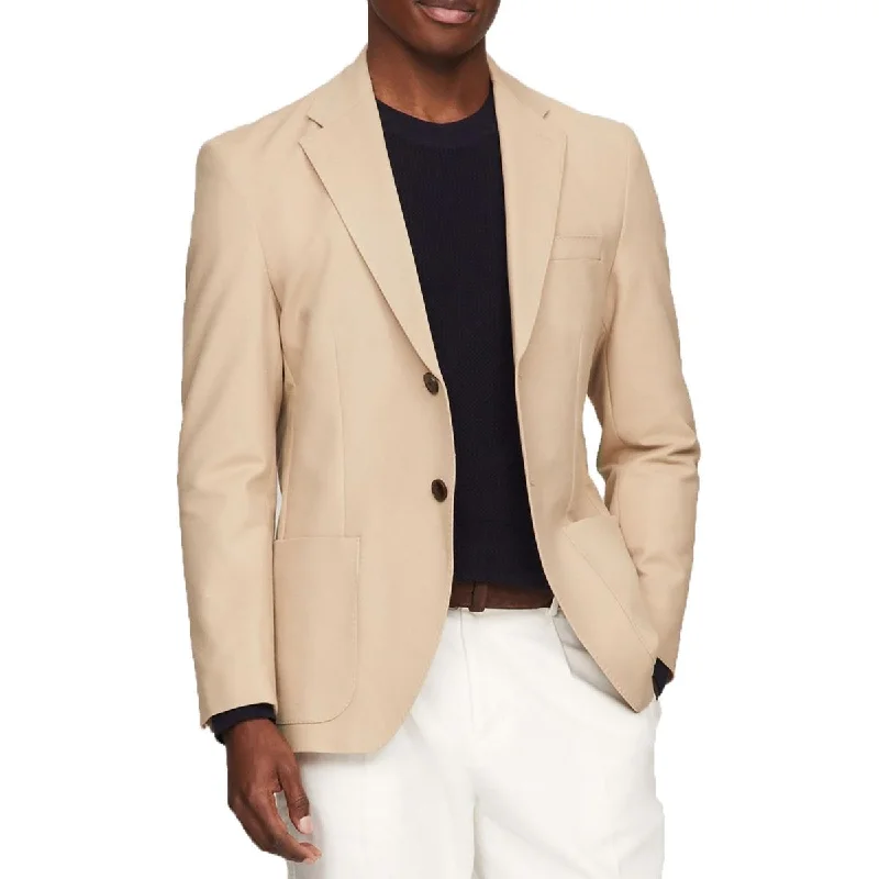 Mens Solid Cotton Two-Button Blazer
