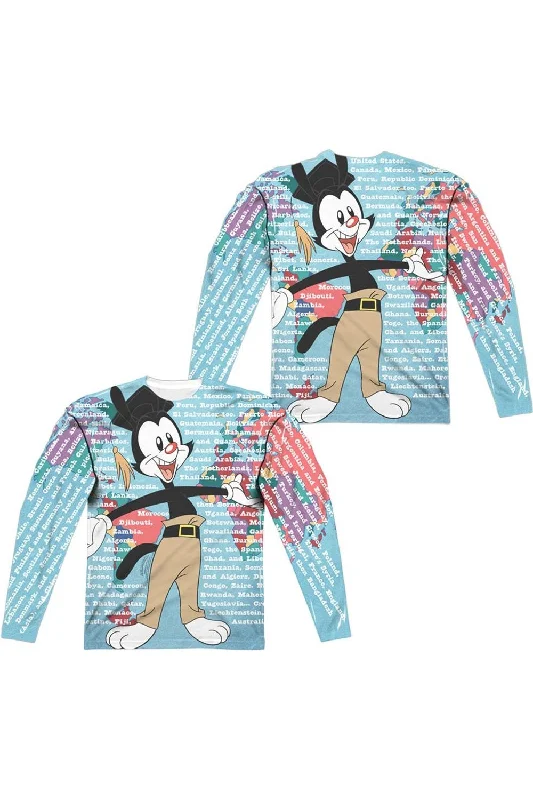 Men's Shirts with Tab CollarsAnimaniacs Yakko World (Front/Back Print) Long Sleeve Adult Poly Crew Tee / T-Shirt Men's Shirts with Tab CollarsAnimaniacs Yakko World (Front/Back Print) Long Sleeve Adult Poly Crew Tee / T-Shirt