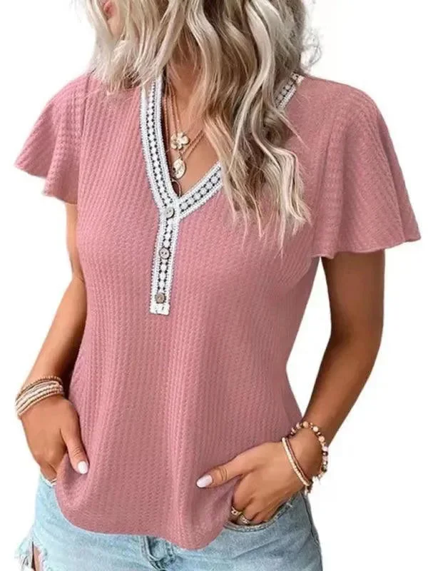 Men's Sweaters with ZippersFlutter Sleeve Waffle Knit Women Top