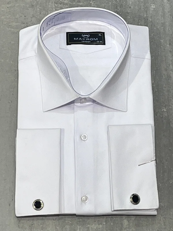Men's Pattern Mixing Shirts for Creative StyleMAKROM TWILL DOUBLE CUFF SHIRT WHITE