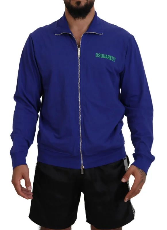 Men's Sweaters with Ribbed HemsDsquared² Cotton Printed Collared Men Full Zip Men's Sweater (Pre-Owned)