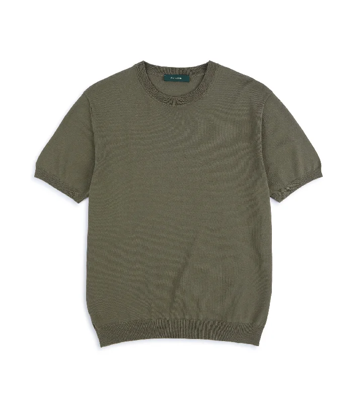 Men's Shirts for HikingZanone Cotton Crepe Crew Neck T-Shirt: Olive