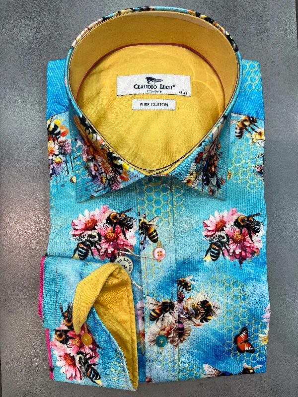 Men's Insulated Shirts for Cold WeatherCLAUDIO LUGLI AQUA BEES AND HONEY COMBE SHIRT CP6970