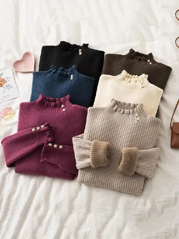 Men's Sweaters with Pockets and ZippersWinter Ruffled Mock Neck Sweaters