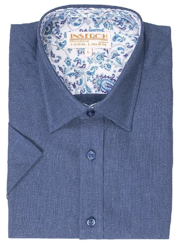 Men's Solid-Colored Shirts for VersatilityMen's Navy Short Sleeves Linen Shirt by Inserch Men's Solid-Colored Shirts for VersatilityMen's Navy Short Sleeves Linen Shirt by Inserch