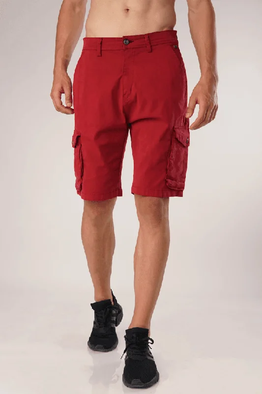 Men's Pants with Hidden PocketsCherry Red Cargo Shorts