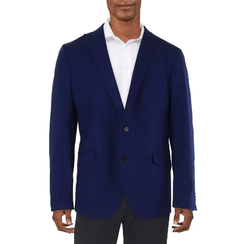 Mens Checkered Polyester Two-Button Blazer