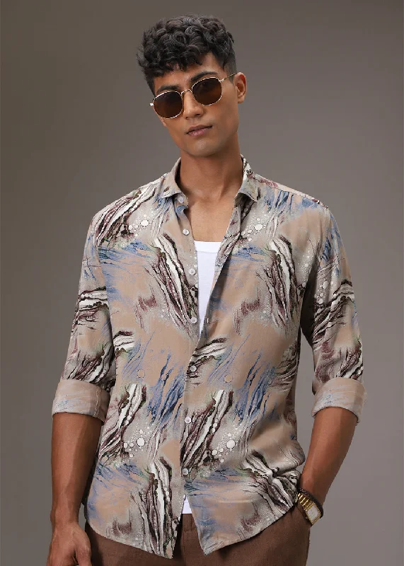 Men's Patterned Button-Down Shirts for Added InterestTan Abstract Feather Shirt
