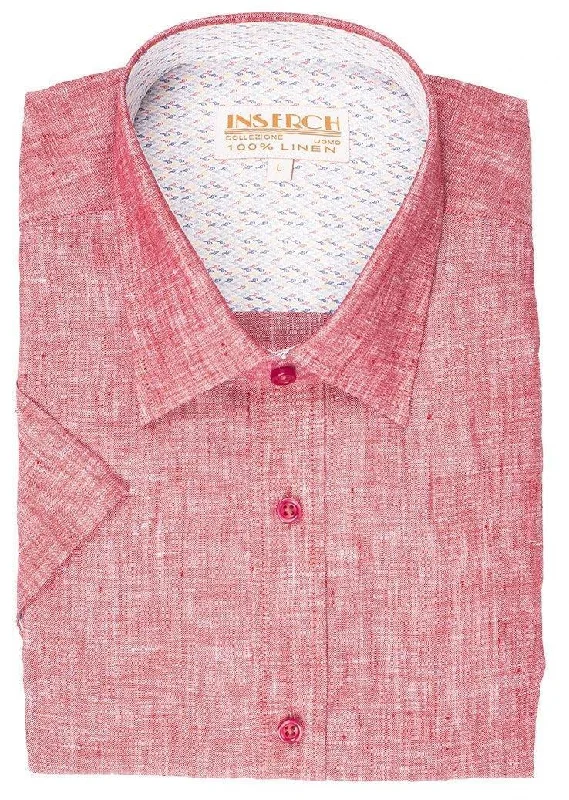 Men's Spread-Collar Shirts for a Bold StatementMen's Raspberry Short Sleeves Linen Shirt by Inserch Men's Spread-Collar Shirts for a Bold StatementMen's Raspberry Short Sleeves Linen Shirt by Inserch