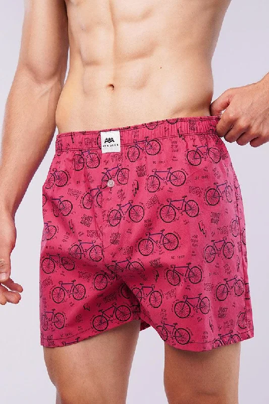 Men's Patterned Pants with ChecksPrinted Woven Boxer Shorts - Pink