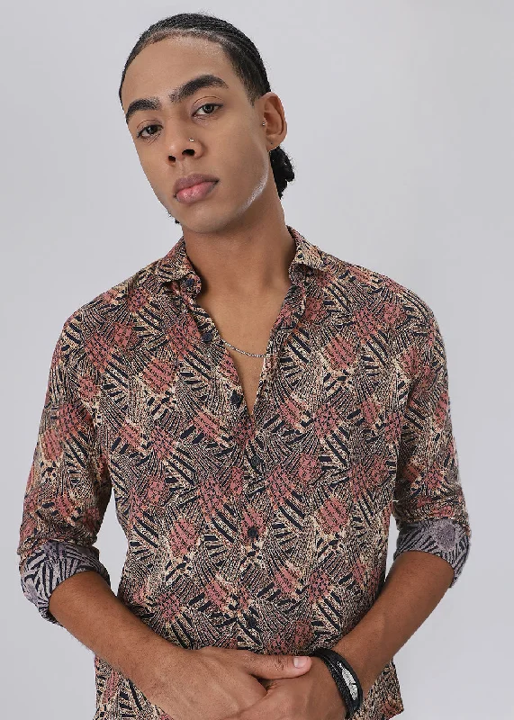 Men's Striped Long-Sleeve Shirts for a Maritime FeelTranquil Tendrils Feather Shirt