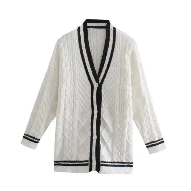 Men's Sweaters with Adjustable HemlinesLoose Striped Cardigan Sweaters For Women
