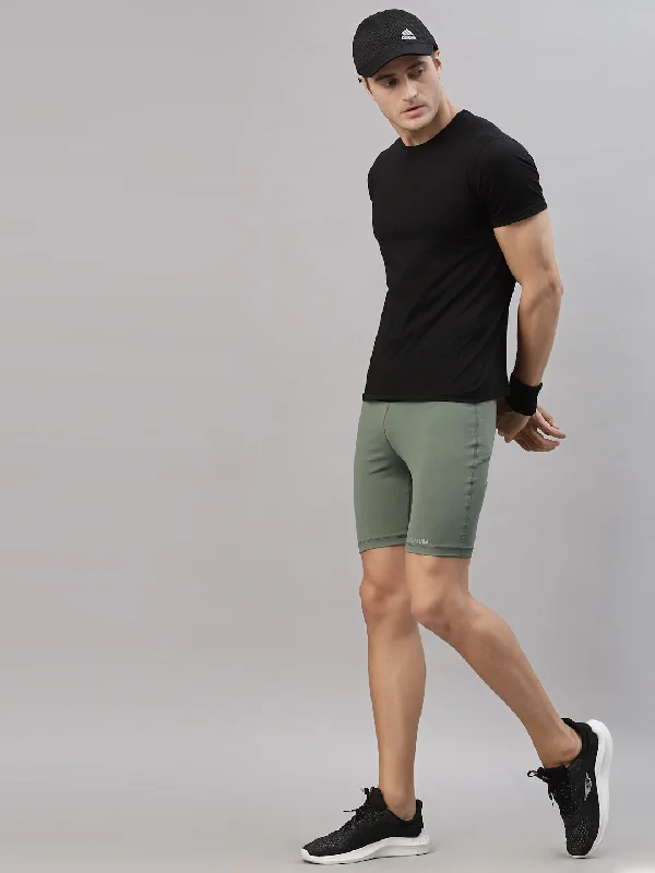 Men's Pants with Button-Down PocketsJUMP USA Men Duck Green Rapid Dry-Fit Solid Training Short Tights