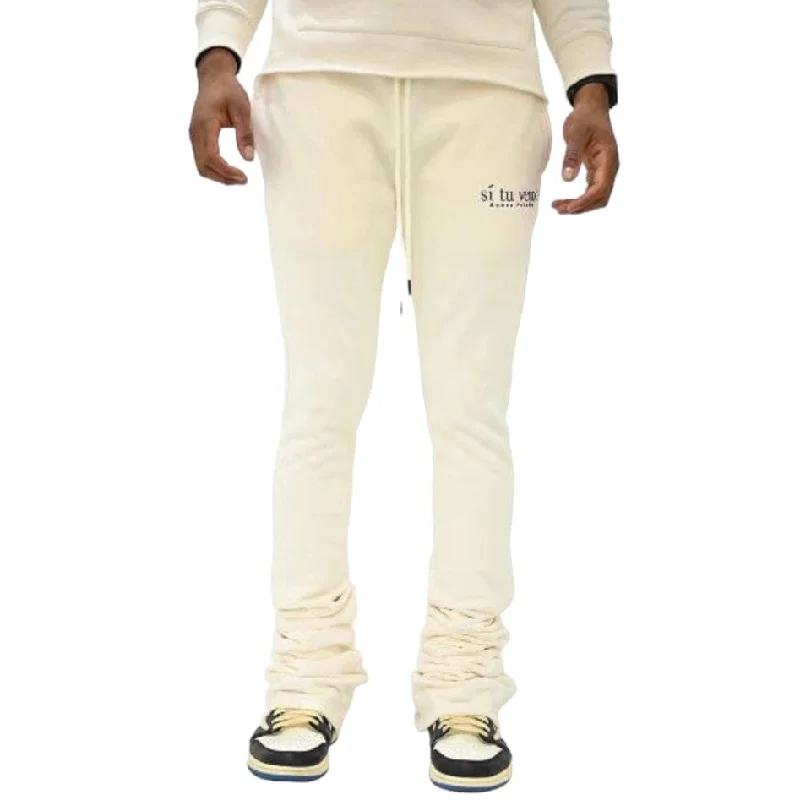 Men's Pants with Back PocketsSi Tu Veux Veux Super Stacked Joggers (Ivory) TV0088