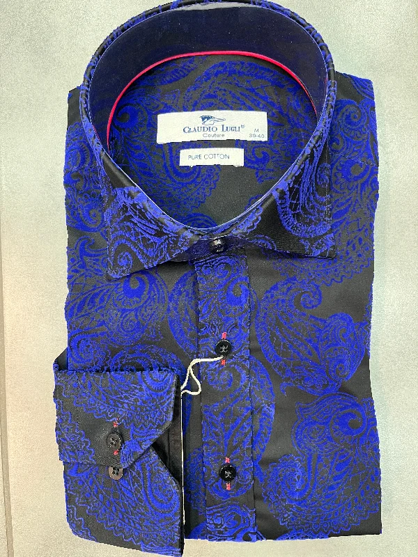 Layered Men's Henley ShirtsCLAUDIO LUGLI PAISLEY FLOCK SHIRT CP6974-BLUE