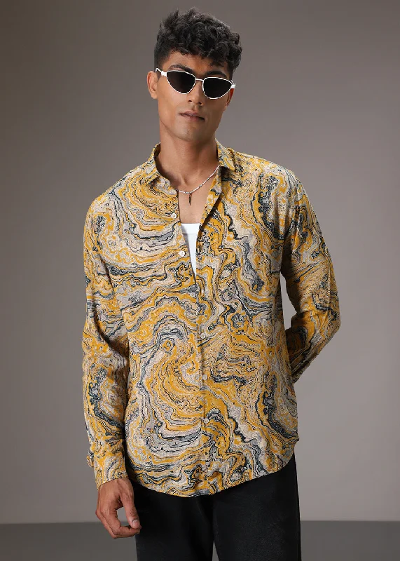 Men's Timeless Dress Shirts for Enduring StyleMustard Marble Wash Feather Shirt