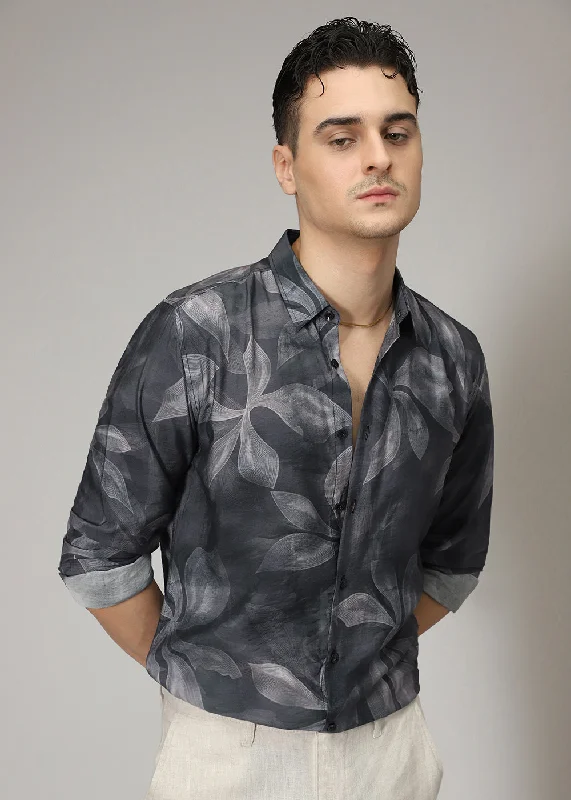 Men's Hunting Shirts for Camouflage and ComfortBlack Line Floral Print Shirt