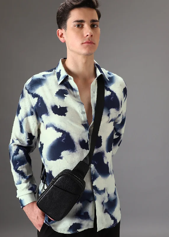 Men's Weekend Shirts for Leisurely OutingsBlue Wash Crushed Printed Shirt