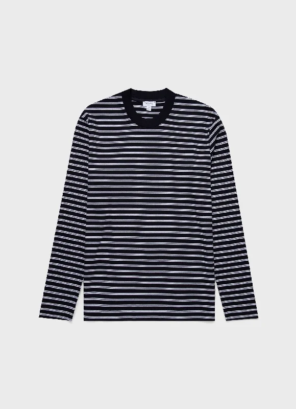 Men's Three-Quarter Sleeved TopsMen's Long Sleeve Heavyweight T-shirt in Navy/White