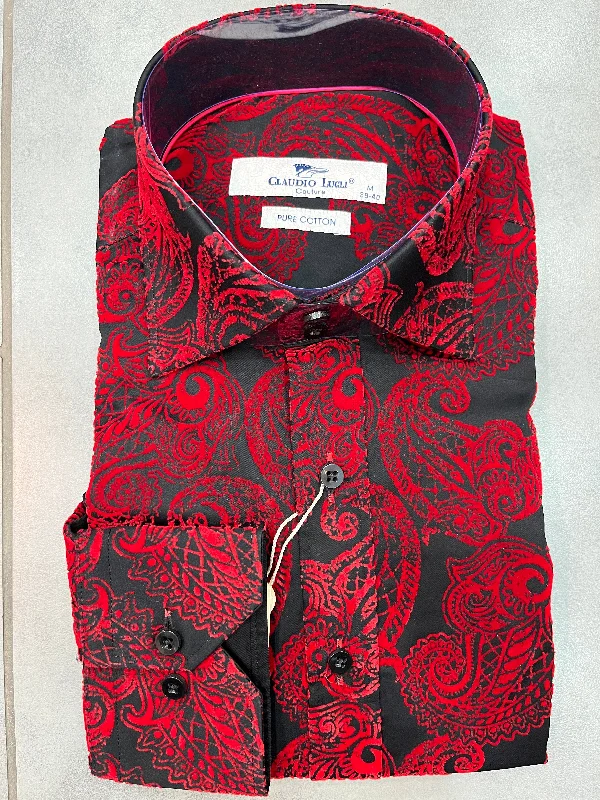 Men's Denim Shirts for a Rugged LookCLAUDIO LUGLI PAISLEY FLOCK SHIRT CP6974-RED