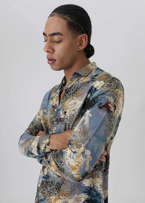 Men's Machine-Washable Shirts for ConvenienceCoral Oasis Light Blue Feather shirt