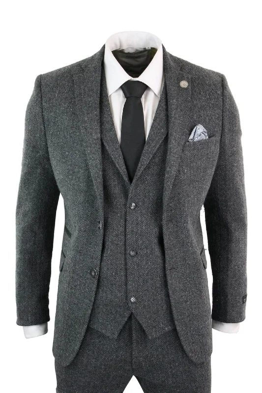 stz11 3 Piece Tweed Suit Herringbone
