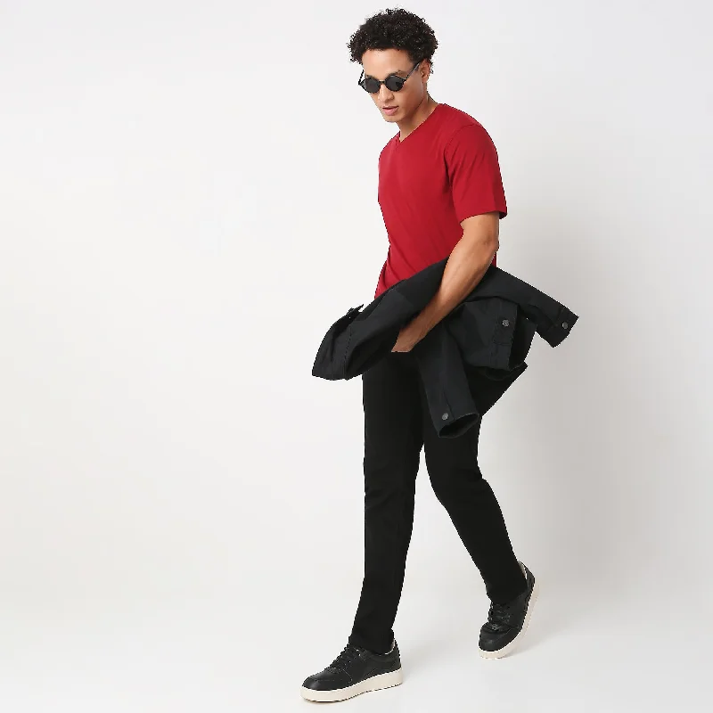 Men's Shirts for HuntingRegular Fit Solid Double Dyed V-Neck Tees
