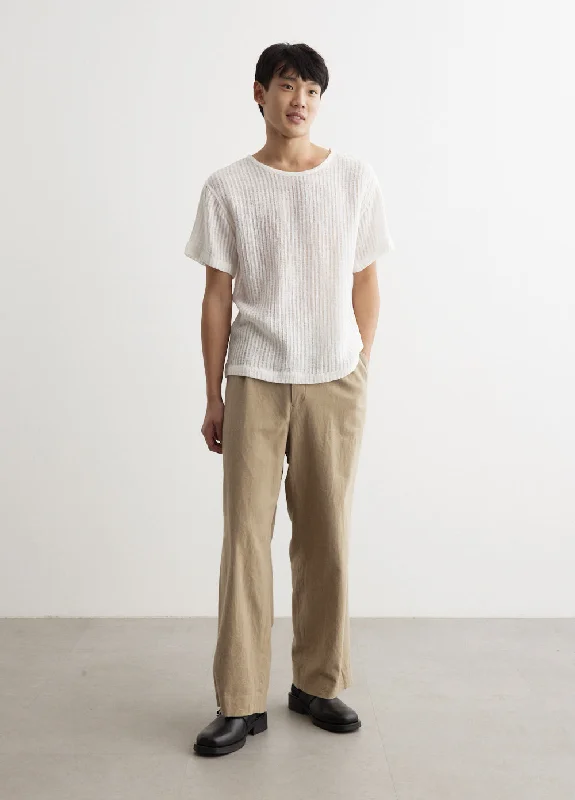 Men's Shirts with Pin CollarsSheer Stripe Linen Woven T-Shirt