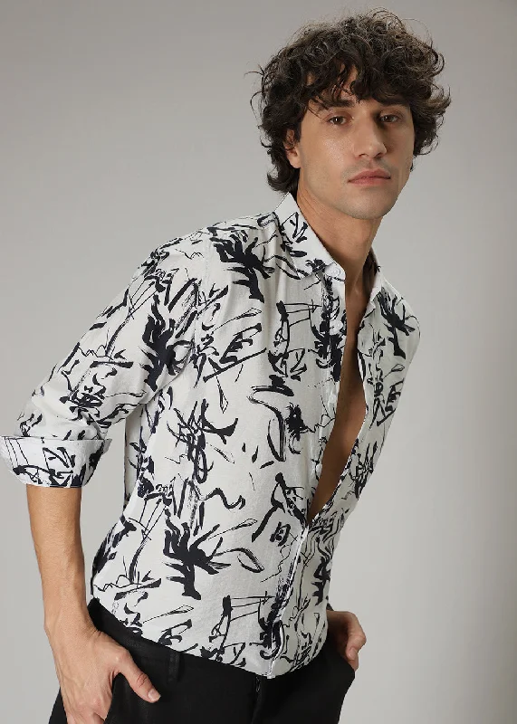 Men's Patterned Casual Shirts for Relaxed StylingMonochromatic Abstract Print Shirt Men's Patterned Casual Shirts for Relaxed StylingMonochromatic Abstract Print Shirt